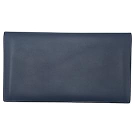 Hermès-Hermes Silk Long Wallet Navy Blue-Blue