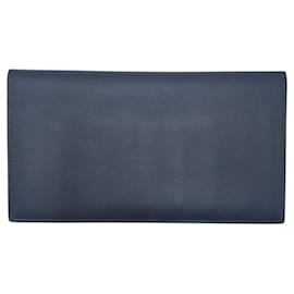 Hermès-Hermes Silk Long Wallet Navy Blue-Blue