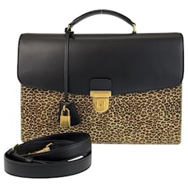 Céline Celine Leopard Leather Briefcase 2way Black