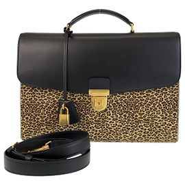 Céline Celine Leopard-Leder Aktentasche 2 Wege Schwarz