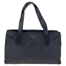 Prada-Prada Nylon Leather Tessuto Logo Tote Bag-Black