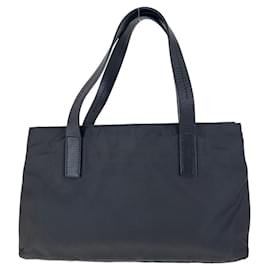 Prada-Prada Nylon Leather Tessuto Logo Tote Bag-Black