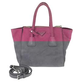 Prada-Prada Suede Triangle Logo Tote Bag-Pink