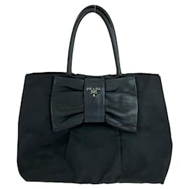 Prada-Prada Nylon Tessuto Ribbon Logo Tote Bag-Black