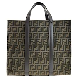 Fendi-Fendi Zucca Canvas Leather Tote Bag-Brown