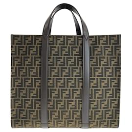 Fendi-Fendi Zucca Canvas Leather Tote Bag-Brown