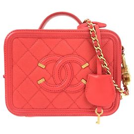 Chanel Caviar Skin CC Filigree Vanity Bag Red