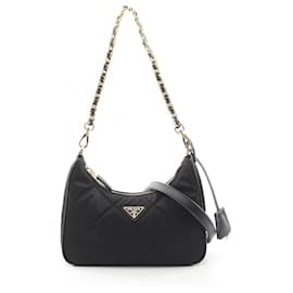 Prada-Prada Nylon Saffiano Leather Re-Edition 1995 Chain Shoulder Bag-Black