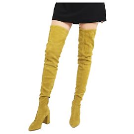 Prada Fall 2015 Chartreuse Suede Over The Knee Boots Light blue Green Yellow