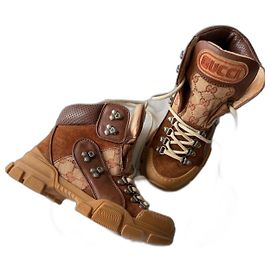Botas Gucci Sega flashtrek couro e camurça marrom claro Castanho claro