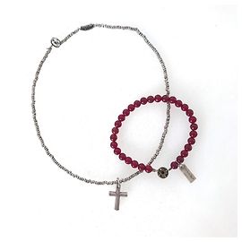 Autre Marque Set Scooter Paris Collana a Croce e Bracciale Rosso Argento Bordò
