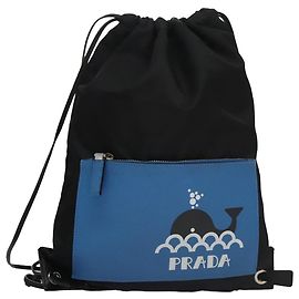 PRADA Backpack Nylon Leather Black Blue Silver Auth 92876 Black Silvery Blue