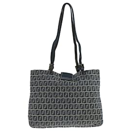 Fendi-FENDI Zucchino Canvas Tote Bag Navy Silver Auth 104436-Silvery,Navy blue