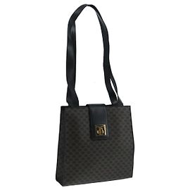 Céline CELINE Macadam Canvas Shoulder Bag PVC Leather Black Gold Auth 104249 Black Golden