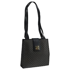 Céline-CELINE Macadam Canvas Shoulder Bag PVC Leather Black Gold Auth 104249-Black,Golden