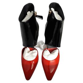 Chanel Stiefeletten Lackleder Schwarz Rot 40 Schwarz Rot