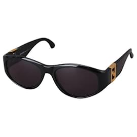 Fendi-Fendi Black Gold FF Logo Vintage Sunglasses FS289-Black,Golden