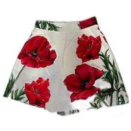 Dolce & Gabbana PANTALÓN CORTO BLANCO CON ESTAMPADO DE AMAPOLAS. Blanco Roja