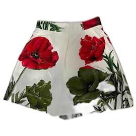 Dolce & Gabbana-WHITE SHORTS WITH POPPY PRINT.-White,Red