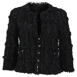 Chanel-Chanel Fringe Jacket in Black Tweed-Black