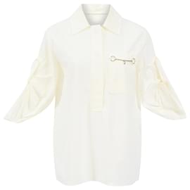 Hermès-Hermès Horsebit Detail Shirt in White Cotton-White,Cream