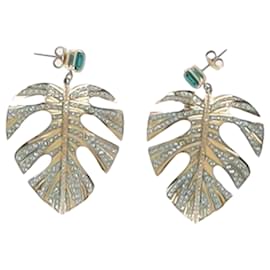 Swarovski-Boucles d'oreilles percées en métal doré Tropical Leaf de Swarovski-Doré