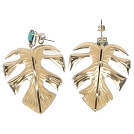 Swarovski-Boucles d'oreilles percées en métal doré Tropical Leaf de Swarovski-Doré