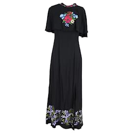 Autre Marque- Rixo Iona Cape-Effect Embroidered Maxi Dress in Black Viscose-Black