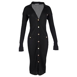 Versace gerippetes Midi-Kleid mit Knöpfen aus schwarzer Viskose Schwarz