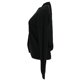 Hermès-Hermès V-neck White Stitch Detail Cardigan in Black Cashmere-Black