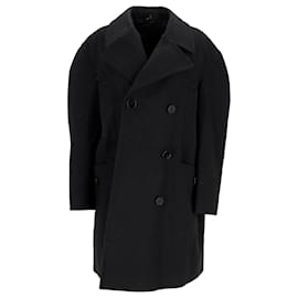 Givenchy-Givenchy Double-Breasted Felted Pea Coat in Black Wool-Black