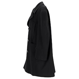 Givenchy-Givenchy Double-Breasted Felted Pea Coat in Black Wool-Black