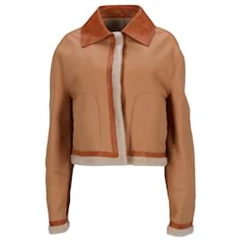 Jil Sander-Jil Sander Fur Trim Jacket in Brown Leather-Brown