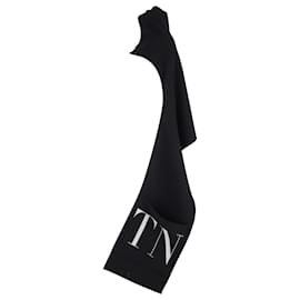 Valentino Garavani- Valentino Garavani VLTN Hooded Scarf with Pockets in Black Wool-Black