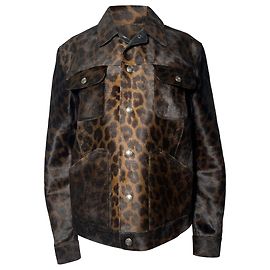 Tom Ford Leopard Print Buttoned Jacket with Pockets in Brown Calf Hair Brown