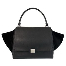 Céline Celine Trapeze Leather Suede Handbag Black