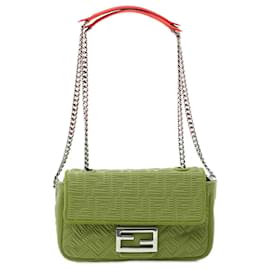Fendi-Fendi Baguette Chain Midi FF Pattern Shoulder Bag-Orange