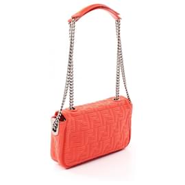 Fendi-Fendi Baguette Chain Midi FF Pattern Shoulder Bag-Orange