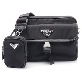 Prada Nylon Saffiano Leather Shoulder Bag 2VH133 Black