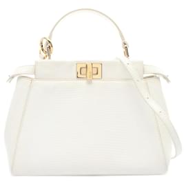Fendi-Fendi Mini Peekaboo Exotic Leather Handbag-White