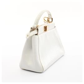 Fendi-Fendi Mini Peekaboo Exotic Leather Handbag-White