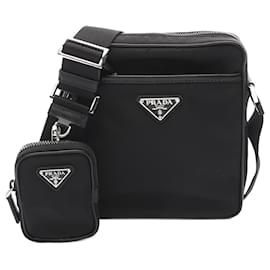 Prada-Prada Re-Nylon Saffiano Leather Shoulder Bag-Black