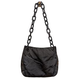 Borsa a Spalla Prada Tessuto Nera in Nylon e Pelle Nero