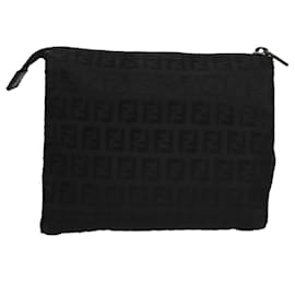Fendi-FENDI Zucchino Canvas Pouch Black Auth mr924-Black