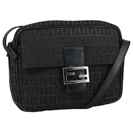 Fendi-FENDI Zucchino Canvas Shoulder Bag Black Auth 97778-Black
