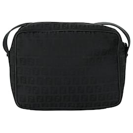 Fendi-FENDI Zucchino Canvas Shoulder Bag Black Auth 97778-Black