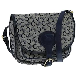 Céline-CELINE C Sulky Shoulder Bag Canvas Leather Navy Gold Auth 104449-Golden,Navy blue