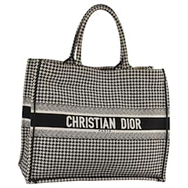 Christian Dior-Christian Dior Staggered Pattern Book Tote Bag Canvas Black White Auth bs20830-Black,White