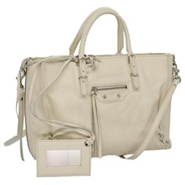 Balenciaga-BALENCIAGA Sac à main mini en papier en cuir 2 voies blanc 370926 Auth hk1952-Blanc