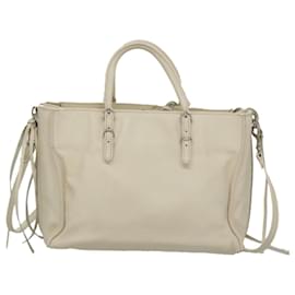 Balenciaga-BALENCIAGA Sac à main mini en papier en cuir 2 voies blanc 370926 Auth hk1952-Blanc